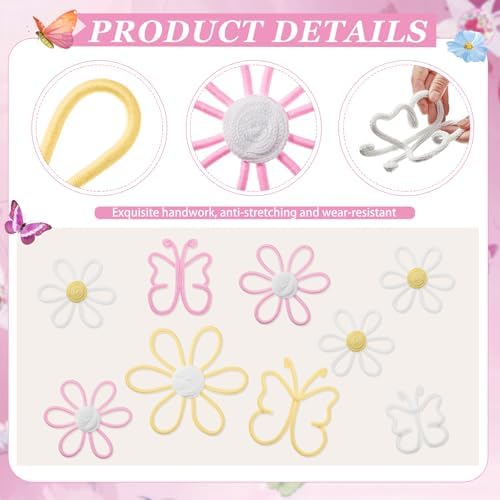 Wesiti 9 Pcs Boho Nursery Decor 3 Size Daisy Flower and Butterflies Woven Macrame Wall Hanging for Home Nursery Bedroom Dorm Wall Art (Bright Color) - Image 3