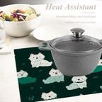 Shrahala Cute Dog in Dark Green Placemats, White Dogs Spots Table Mat Linen Burlap Washable Double-Deck Heat Insulation for Dining/Kitchen Table Set of 6 (12 X 18 Inch) - Image 6