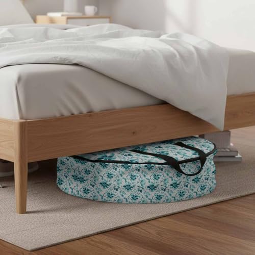 36 Inch Round Storage Bag 2 Pack,Ombre Turquoise Wild Flower Waterproof Wreath Storage Container with Handles&Zipper Farmhouse Leaves Herb Closet Organizer Bags Garland Box - Image 6