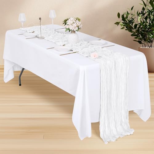 28 Pack White Cheesecloth Table Runner 17x108 Inch Semi Sheer Boho Gauze Cheese Cloth Fabric Table Runners, for Wedding Party Baby Shower Birthday Home Decor Garden Farmhouse - Image 4