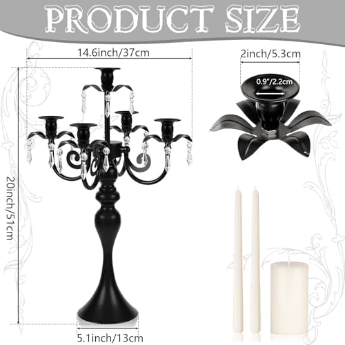 20''Tall Crystal Pendant Taper Candle Holders/Stylish Candle Stands/Candlesticks Holder/Candelabra for Home Decor, Weddings/Parties/Elegant Dining Table Centerpiece (4, Black) - Image 4