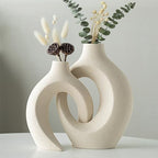 Levvohd Snuggle Hollow Ceramic Vase Set of 2 for Modern Nordic Home Decor by 100hand-madeworks