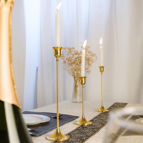 Metal Candle Holders for Candlesticks Taper Candlestick Holders Set Vintage Decorative Centerpiece Candelabra Tall Candle Stands (Gold, 2 Sets (6 pcs)) - Image 6