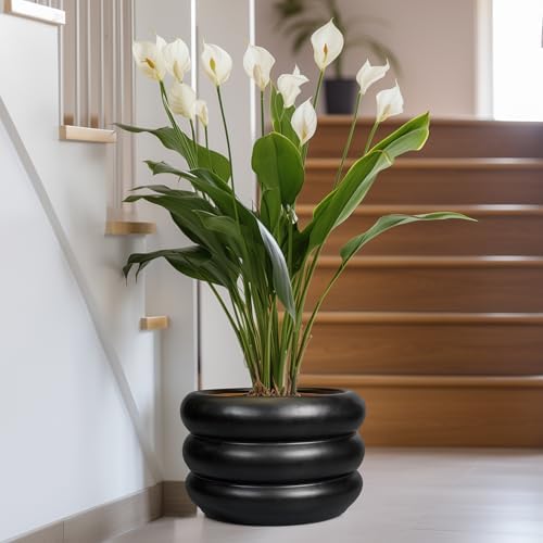 SQOWL Ceramic Flower Pot 13.5 Inch - Large Planter for Indoor Plants Outdoor Plant Pot with Drainage Hole Round Planter Mid-Century Flower Pot for Porch Living Room Decor Black - Image 6