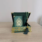 VOGUEHOMEDECOR Velvet Covered Quran Tasbeeh Islamic Gift Set | Holy Prayer Beads Wooden Box Birthday, Wedding Islam Graduation Muslim Favor Eid, Ramadan (Green), Small Size / (6 x 6 in) Box-(3.8 4.85 - Image 3