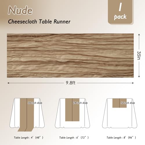 12 Pack Nude Cheesecloth Table Runner 120 Inch Boho Wedding Decor - Image 2