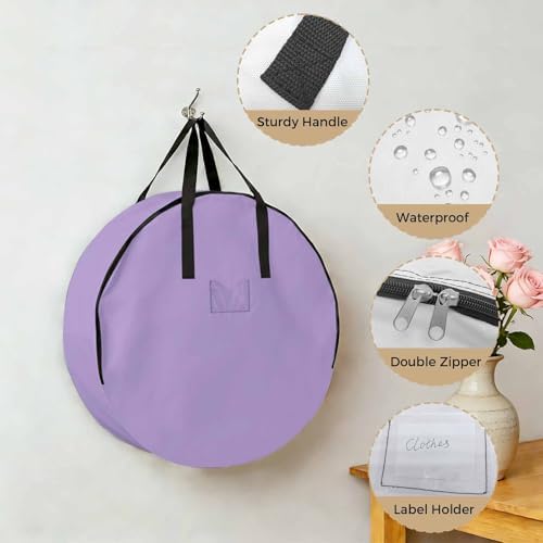 30 Inch Round Storage Bag 2 Pack,Purple Watercolor Solid Color Waterproof Wreath Storage Container with Handles&Zipper Minimalist Style Closet Organizer Bags Garland Box - Image 5