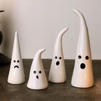 Halloween Decor Ceramic Ghost: 4 pcs Cute Halloween Decorations Indoor, Rustic Witch Hat Shape Ghost Figurine, Farmhouse Table Desk Tiered Tray Mantel Fireplace Decor for Kids Home Office - Image 6