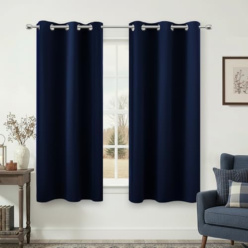 KOUFALL 54 Inch Length Curtains for Bedroom Men Room Decor Darkening Grommet Insulating Curtains for Living Room Bathroom Wide Dark Navy Midnight Blue 42 by 54 Inches Long by KOUFALL