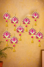 Divyakosh Fabric & Beads Lotus Hangings for Decoration,Pack of 10,Color,Pink,Door/Wall Decor,Mandir Pooja Room,Temple Decor,Export Quality,Wedding Backdrop Decorative Items,Size,9 Inch - Image 5