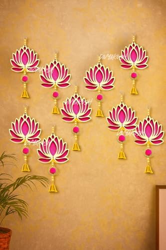 Divyakosh Fabric & Beads Lotus Hangings for Decoration,Pack of 10,Color,Pink,Door/Wall Decor,Mandir Pooja Room,Temple Decor,Export Quality,Wedding Backdrop Decorative Items,Size,9 Inch - Image 5
