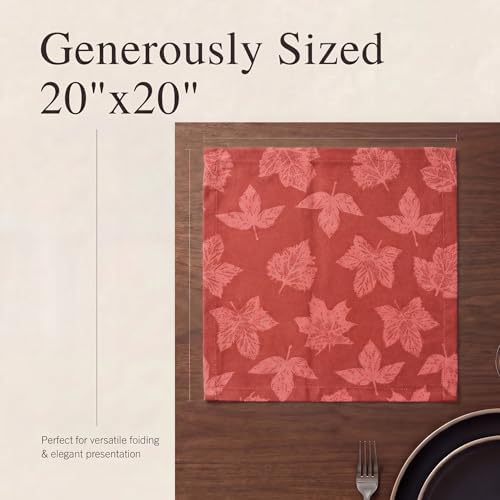 Urban Villa Cloth Napkins Cotton 20x20 (Set of 12) Brown Leaf Print - Image 6
