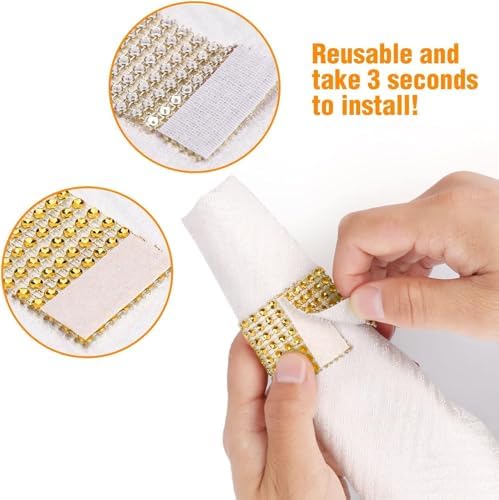 Gold Napkin Rings Set - 300 Rhinestone Crystal Napkin Rings for Wedding, Dinner, Parties & DIY Decoration - Image 5