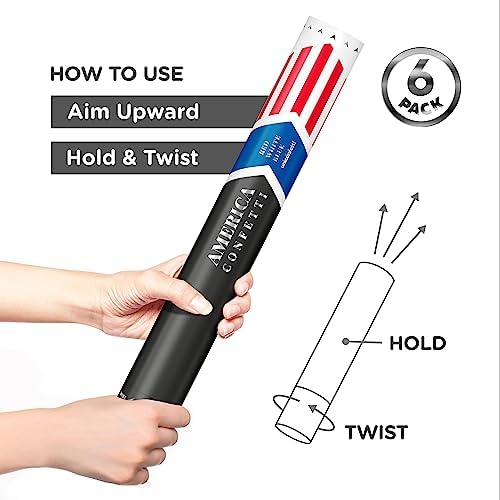 16" America Confetti Cannons | Red White & Blue Confetti Poppers [6 Pack] Biodegradable Paper, Party Poppers for Independence Day/July 4th, Patriotic Events, Conventions or Decorations, Loud Pop - Image 3