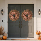 26" Artificial Silk Rose Dahlia Flower Wreath for Front Door (Fall Orange) - Image 4