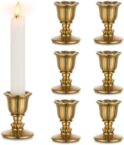 Vintage Candlestick Candle Holders Brass - Romadedi Taper Gold Candle Stick Victorian Style for Table Centerpiece Wedding Reception Festive Christmas Mantel Decoration or Home Decor Set of 6 by ROMADEDI