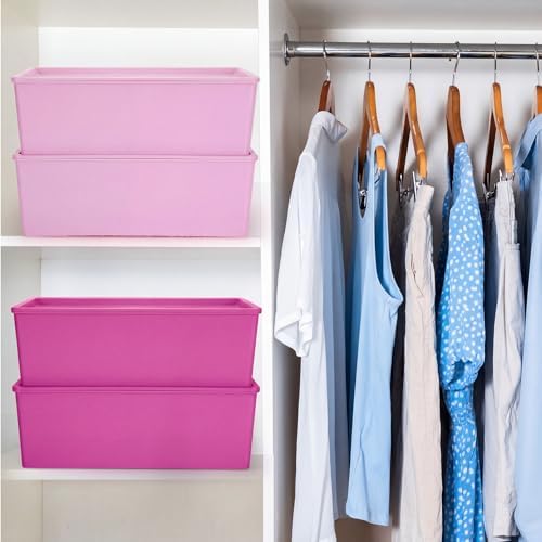 Menkxi 4 Pcs Storage Bins with Lids, Dark Pink, Light Pink, Large - Image 4