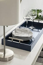 Kate and Laurel Lipton Narrow Decorative Tray; 10 x 24; Navy Blue and Silver; Chic Accent Tray for Display and Storage - Image 3
