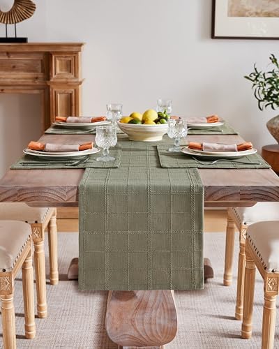 ZeeMart Linen Checked Farmhouse Placemats Set of 6, Olive 13x19in - Image 5