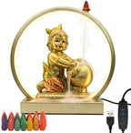 Lord Baby Krishna Murti W/ USB LED Diwali Light & Backflow Incense Burner - Image 6