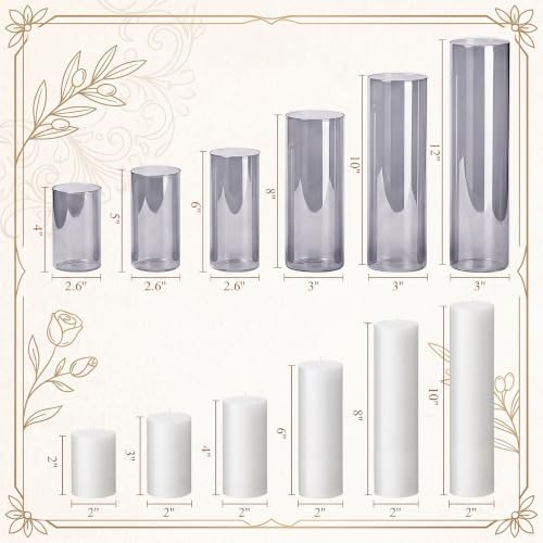 Shihanee 6 Glass Cylinder Vase Pillar Candle,White, Smoky Black,Set of 6 - Image 2