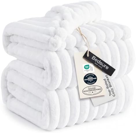 Bedsure Soft Cal King Size Blanket for Bed Bright White 102"x96" by BEDSURE