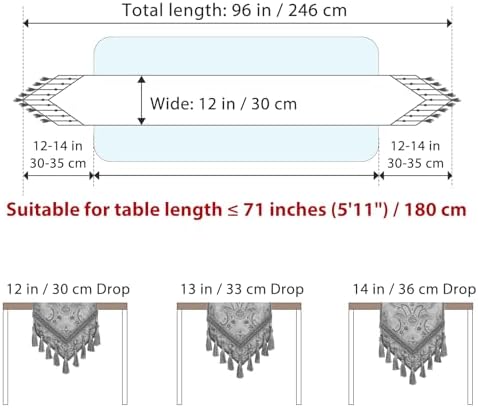 kilofly Elegant Floral Brocade Jacquard Table Runner Tassels (96 x 12 inches) - Image 2