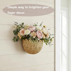 Hanging Wall Basket, Handwoven Water Hyacinth Scalloped Basket, Decorative Wall Organizer and Planter for Entryway Mail Plants Bathroom, Natural Color, 16" D x 10" W x 7" H - Image 3