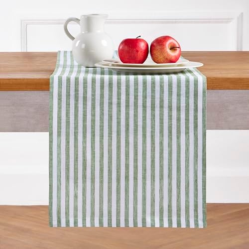 Solino Home 100% Pure Linen Table Runner, 14 x 90 in, Green, Amalfi Stripe by SolinoHome