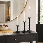 AIM & GGKK Black Candlestick Holders Set of 3, Premium Metal Taper Candle Holders with Elegant Petal Base & Beaded Column Design, Matte Black Finish for Table Centerpiece Wedding Party Home Decor - Image 6