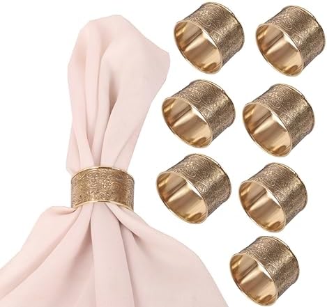 Handcrafted Floral Table Napkin Rings, Gold Tone, Set of 8 by Indtresor