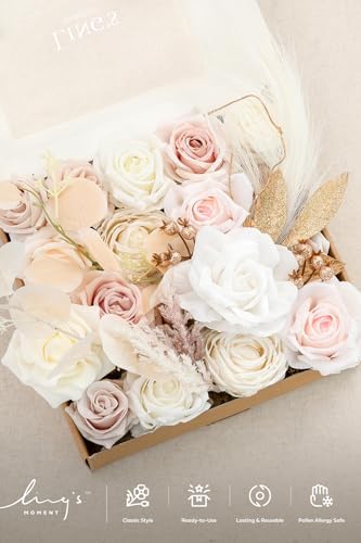 Ling's moment Fake Flowers Box, White & Beige Grand Combo - Image 5