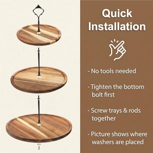 Elsjoy 3-Tier Acacia Wood Cupcake Stand, Large Rustic Dessert Display Tower - Image 4