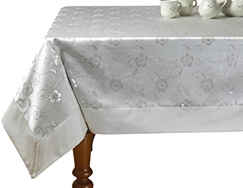 Elegant Embroidered Flower Design Tablecloths - 70" Round - In White by Violet+Linen