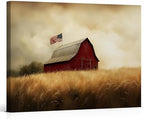 ZERILYN Ship Next Day-Patriotic Red Barn Canvas Wall Art, American Flag Farmhouse Decor, Independence Day Home Decoration, Rustic Country Wall Hanging, 4th of July Prints Poster by ZERILYN
