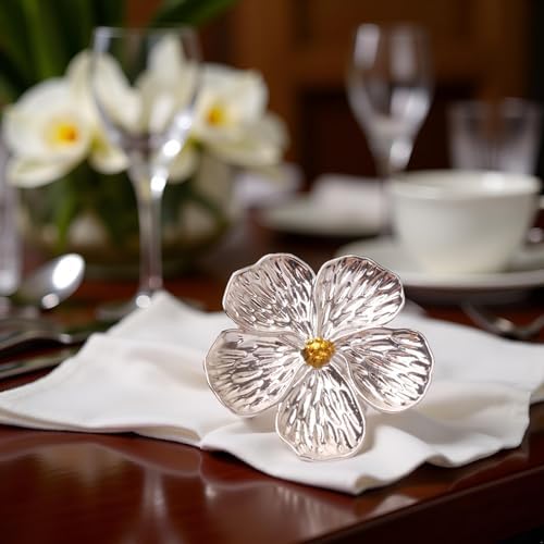 Flower Silver Napkin Rings Set of 50, Shiny Floral Napkin Ring Metal Holder - Image 3