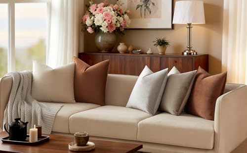 JUSPURBET 28x28 Euro Velvet Throw Pillow Covers Set of 2,Mocha Mousse - Image 3
