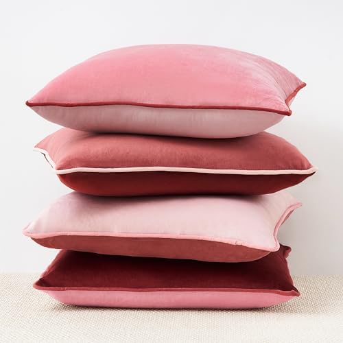 MONDAY MOOSE Decorative Throw Pillow Covers Cushion Cases, Set of 4 Soft Velvet Modern Double-Sided Designs, Mix and Match, Pillow Inserts Not Included (16x16 inch, Pink/Dark Pink) - Image 5