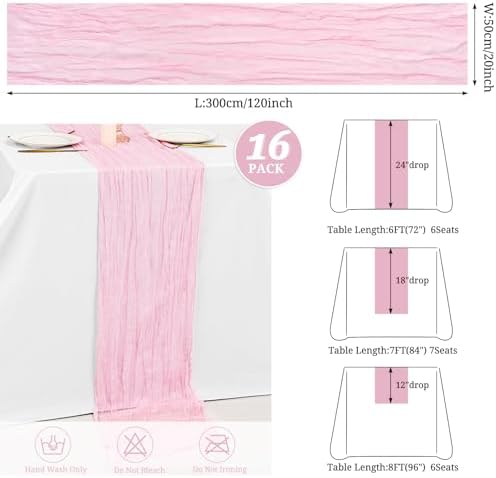 16 Pack Light Pink Cheesecloth Table Runners, 20x120 Inch - Image 3