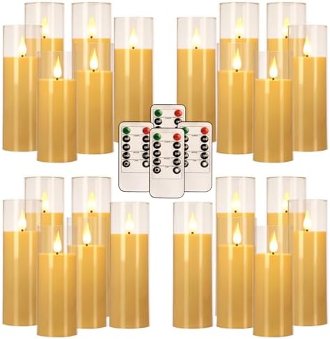 24-Pack LED Flameless Candles(14/16/18cm) with 4 Timers Remote - 3D Flickering Flame, Clear, Perfect Decor for Home & Events. by CAKETYCG