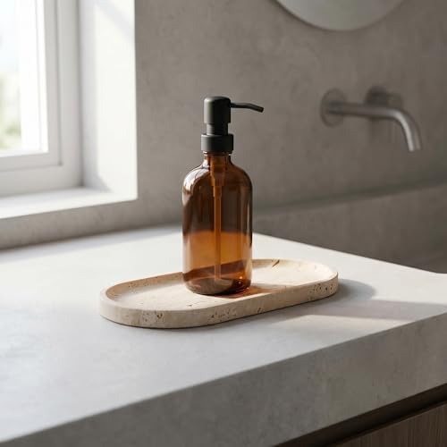 YKAJO Yellow Travertine Oval Marble Tray, 9.8x4.7 Vanity Perfume Organizer - Image 2