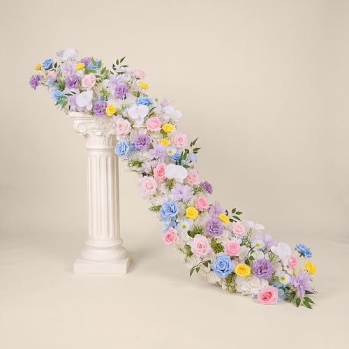 72inch Aisle Flower Garland with Chiffon Sheer Drape, Multi-Color Artificial Flowers Rose with White Butterfly Orchid, Floral Runner for Wedding Arch, Backdrop, Reception Table Decor, Ceremony Pathway by Unknown