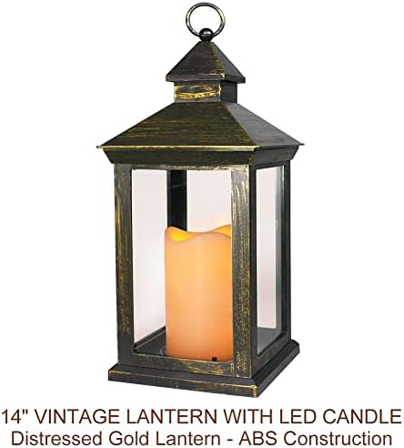 2-PACK 14 Inch Vintage Decorative Candle Lanterns With Timer - IP44 Waterproof Distressed Gold Decorative Outdoor Lanterns Battery Powered - Hanging Decorative Lanterns For Wedding Indoors - Image 2