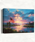 HomeifHue July 4th Patriotic Canvas Wall Art 4th of July USA Decorations Sunset Lake and American Flag with Fireworks Print Independence Day Home Decor24x36in by HomeifHue