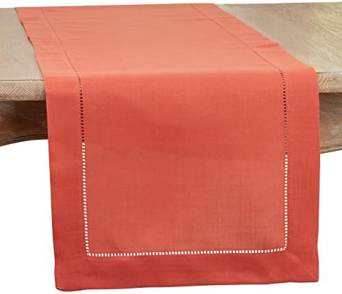 SARO LIFESTYLE Classic Hemstitch Table Runner - Elegant Everyday Table Runner with Textured Fabric and Hemstitched Border for Dining Tables and Formal Entertaining, 16"x72", Terracotta by SaroLifestyle