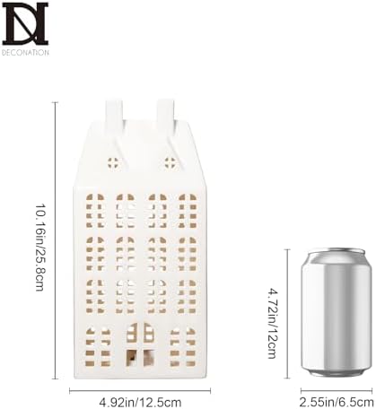 DN DECONATION Light Up Christmas Village House, White Ceramic House Decor - Image 3