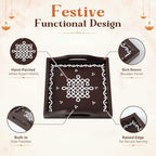 6 Pcs Diwali Table Tray with Handle Return Gift for Pooja, Brown, 5.9 Inch - Image 4