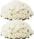 50 PCS Fake White Roses, Artificial White Flowers Bulk, Silk Faux Roses by Jefuzh