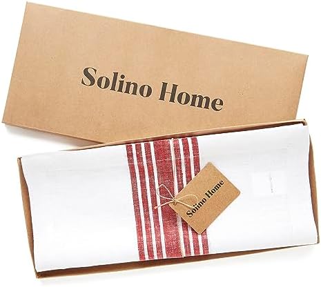 Solino Home 100% Linen Table Runner, 14 x 108 in, Burgundy and White Stripe - Image 5