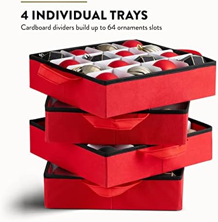 Zober Christmas Ornament Storage Box - Stores 64 Ornaments - Non-Woven, Tear- Proof Christmas Ornament Storage Containers - 3 Inch Cube Compartments - Red - Image 3